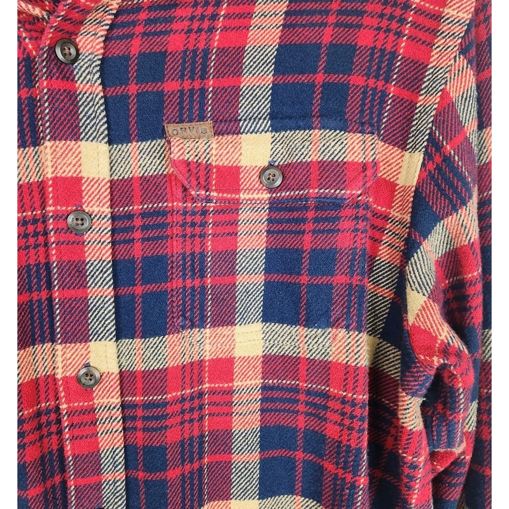 Orvis Mens Size XL Plaid Flannel Shacket Long Sleeve Button Up Pockets - Picture 2 of 7